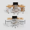 L Shaped Office Desk With Computer Monitor Laptop Office Chair And Drawer Partitions