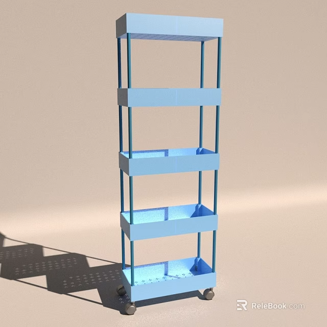 Blue Multi Tiered Storage Shelf With Vertical Frame And Horizontal Shelves 3d model