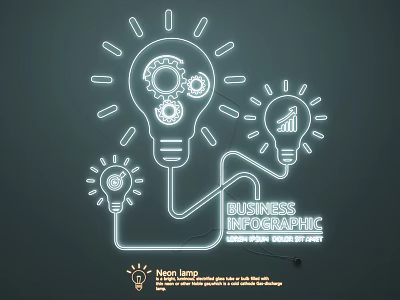 Neon Lighting Combinations Featuring Bulb Shapes Gears and Business Infographic Elements 3d model