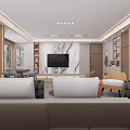 Modern Hotel Lobby With Sofa Coffee Table TV Marble Wall And Wooden Elements