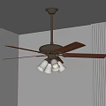 Classic Indoor Ceiling Chandelier With Metal Frame Wooden Fan Blades And White Lampshades