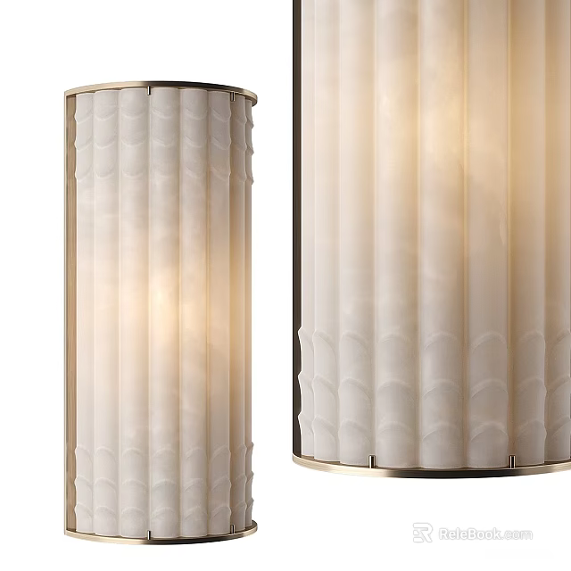 Modern Wall Lamp With White Textured Lampshade Gold Frame And Warm Illumination 3d model 