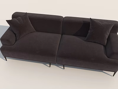 Modern Dark Brown Two Seater Sofa With Velvet Upholstery And Metal Legs 3d model