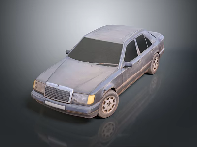 Old Classic Gray Four Door Sedan With Front Grille And Reflective Surface 3d model