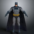 A Man In Batman Costume With Black Cape Gray Suit And Yellow Utility Belt