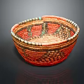 Handwoven Orange Red Basket With Intricate Colorful Patterns For Home Storage