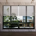 White Blinds For Large Window In Modern Interior With Marble Wall Wooden Floor