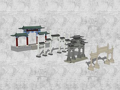 Chinese style archway ancient architecture scenic gate ancient architecture 3d model