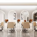 Modern Beauty Hair Salon Interior With Styling Chairs Nail Polish Display And Reception Desk