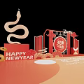 2025 Snake Year New Year Photo Spot With Red Gold Decorations Fu Character And Lanterns