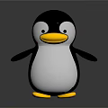 Cartoon Style Penguin With Black And White Body Yellow Beak And Feet On Gray Background