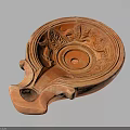 Traditional Terracotta Household Container With Carved Floral Patterns Curved Handle And Central Hole