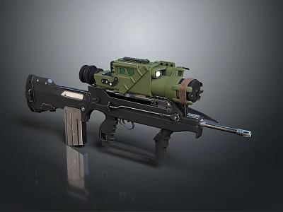 Tactical Military Rifle With Green Scope Black Body Magazine And Barrel Design 3d model
