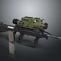 Tactical Military Rifle With Green Scope Black Body Magazine And Barrel Design