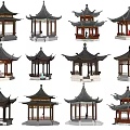 Traditional Chinese Pavilions With Various Architectural Styles And Classic Roof Designs