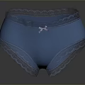 Women's Blue Panties with Delicate Lace Trim and Small Purple Bow Detail