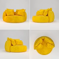 Cozy Yellow Velvet Single Sofa with Round Design and Soft Pillows