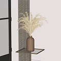 Brown Glass Vase With White Feathery Flowers On Glass Table By Window Curtain