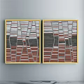 Colorful Abstract Paintings With Golden Frames For Modern Interior Decor On Gray Wall