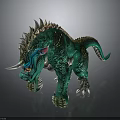 Green Fantasy Creature With Spiked Back Horn Colorful Ears And Sharp Claws