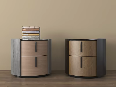 Modern Minimalist Nightstands With Wooden Gray Black Design And Two Drawers Topped With Stacked Books 3d model