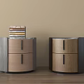 Modern Minimalist Nightstands With Wooden Gray Black Design And Two Drawers Topped With Stacked Books