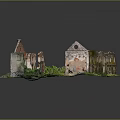 Scenic Ruined Building Model With Overgrown Grass Broken Walls And Arched Structures
