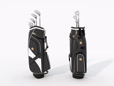 High Quality Golf Sports Equipment Golf Bags With Clubs In Black And White Design 3d model