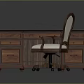 Traditional Wooden Desk With Drawers And Office Chair White Cushion Wheels Design