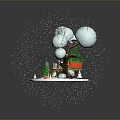 Winter Snowy Landscape With Small House Snow Covered Trees And Falling Snowflakes