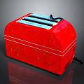 Red Vintage Retro Computer Case With Worn Texture Black Switch And Power Cable 3d model