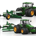 Agricultural Equipment Featuring Green Tractors With Large Yellow Rim Tires And Implements