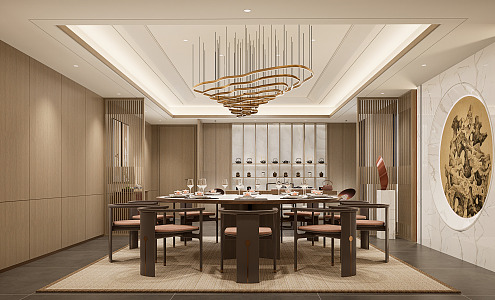 New Chinese Room Restaurant Large Room 3d model