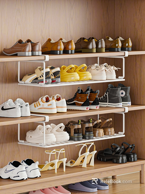 Wooden Shoe Rack With Multiple Tiers Organizing Sneakers Leather Shoes And Casual Footwear 3d model 