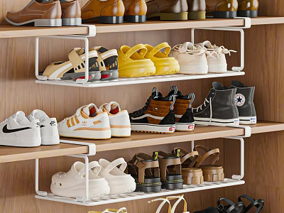 Wooden Shoe Rack With Multiple Tiers Organizing Sneakers Leather Shoes And Casual Footwear 3d model