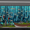 Elegant Indoor Landscape With Blue Water Curtain Wall Boat Ornament Greenery And Rock Features