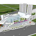 Modern Commercial Complex With Tall Towers Glass Facade Green Areas And Roads