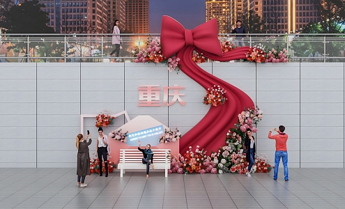 Modern Bow Net Celebrity Pushcard Meichen Market Pushcard Meichen Net Celebrity City Landmark Pushcard Wall 3d model