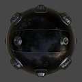 Black Spherical Object With Metallic Components And Shiny Surface Features