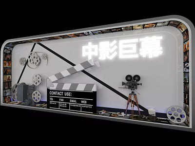 Cinema Themed Window Display With Film Reel Clapperboard And Movie Projector 3d model
