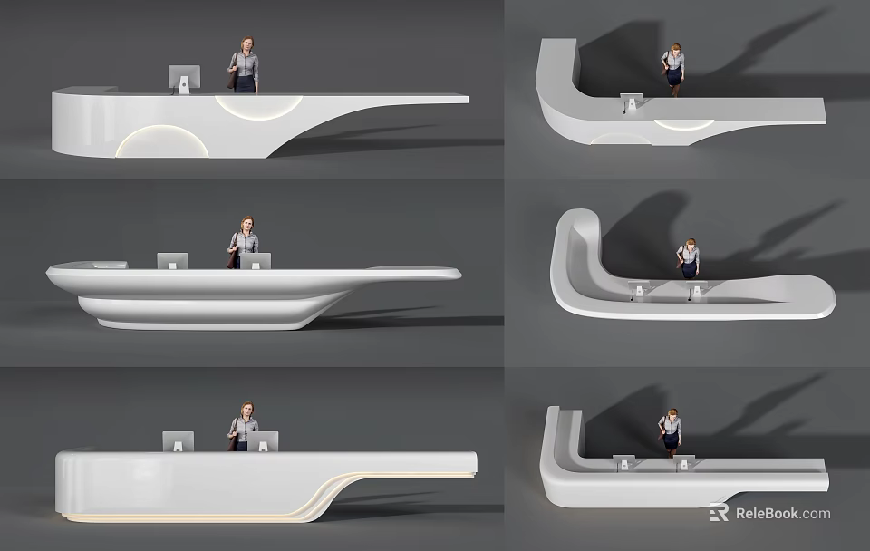 Modern Curved White Reception Desk With LED Lighting In Office Lobby 3d model 