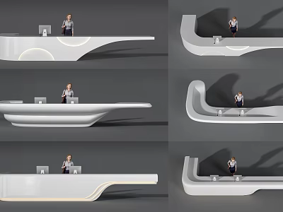 Modern Curved White Reception Desk With LED Lighting In Office Lobby 3d model