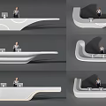 Modern Curved White Reception Desk With LED Lighting In Office Lobby