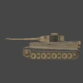 Classic Military Tank With Long Cannon Sand Color Paint And Tracks
