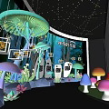 Enchanting Fungi Exhibition With Mushroom Sculptures Display Boards Hanging Screens And Lighting