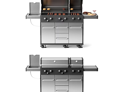 Stainless Steel Outdoor Grill Station With Side Shelf Drawers Control Knobs And Wheels 3d model