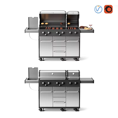 Stainless Steel Outdoor Grill Station With Side Shelf Drawers Control Knobs And Wheels 3d model