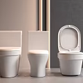 Modern White Bathroom Toilets Displaying Open and Closed Lid Design Styles