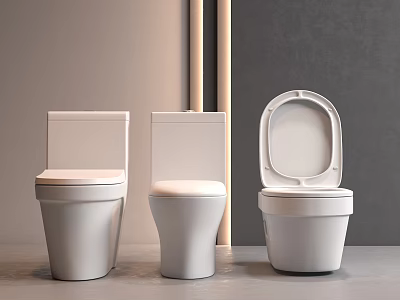 Modern White Bathroom Toilets Displaying Open and Closed Lid Design Styles 3d model
