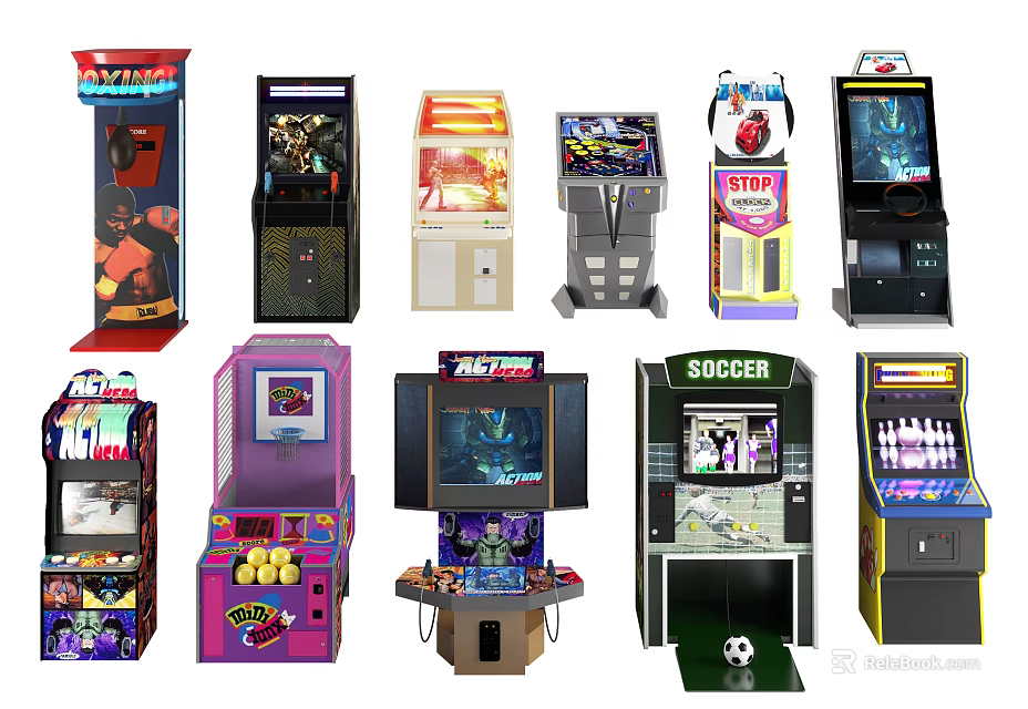 Entertainment Appliances Including Various Arcade Game Machines With Diverse Gaming Themes 3d model 
